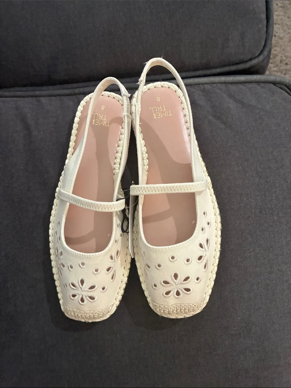 Time and Tru Cream Floral Cutout Slingback Espadrille Flats